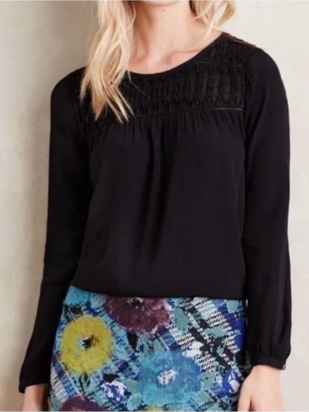 Anthropologie L Meadow Rue Swiss Dot Gathered Front Long Sleeve Blouse